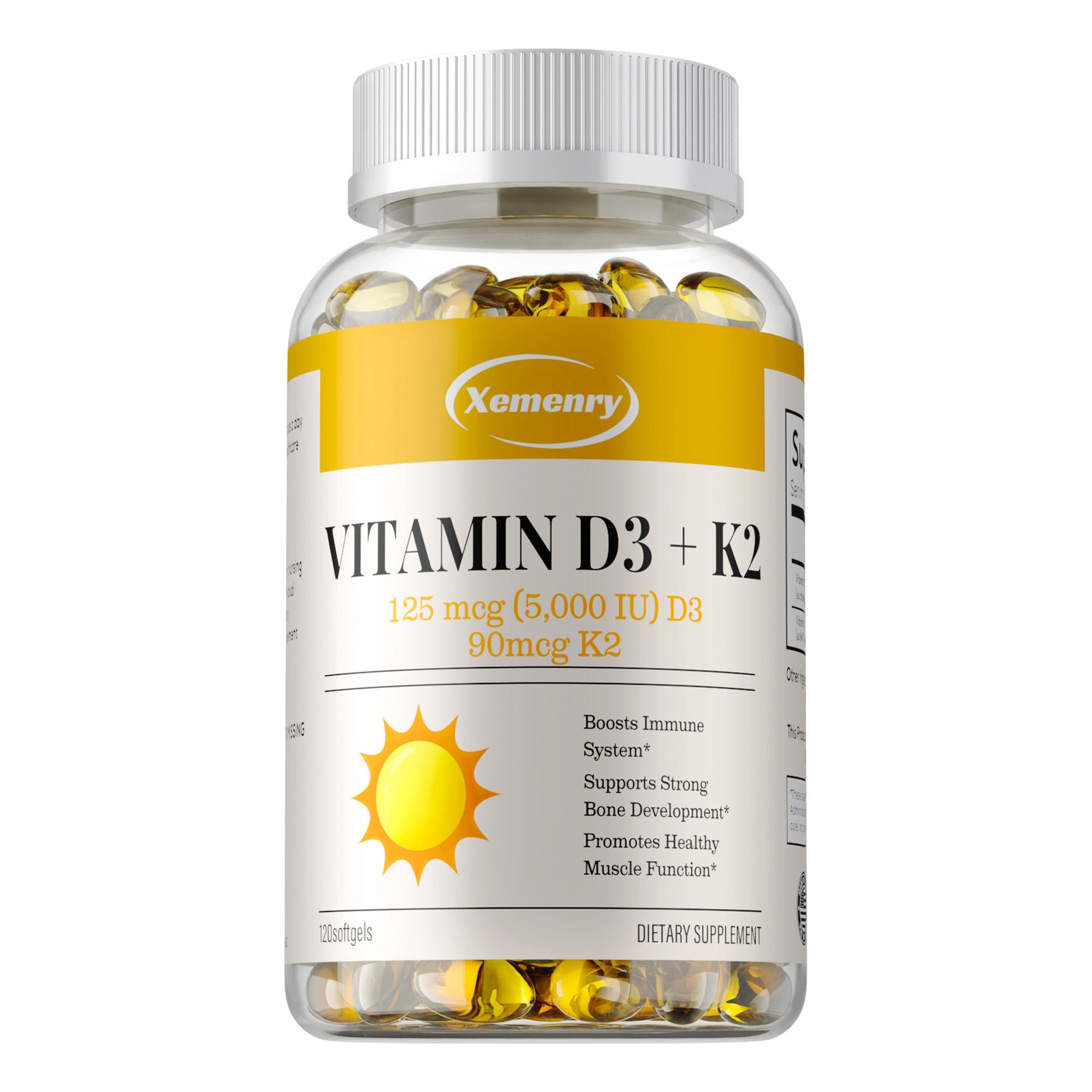 

Vitamin D3+K2 Softgels 5000 IU - Strong Bones, Immune Support, Non-GMO 120