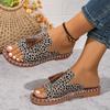 Summer new flat bottom one word leopard print slippers women open toe flat heel beach sandals slippe