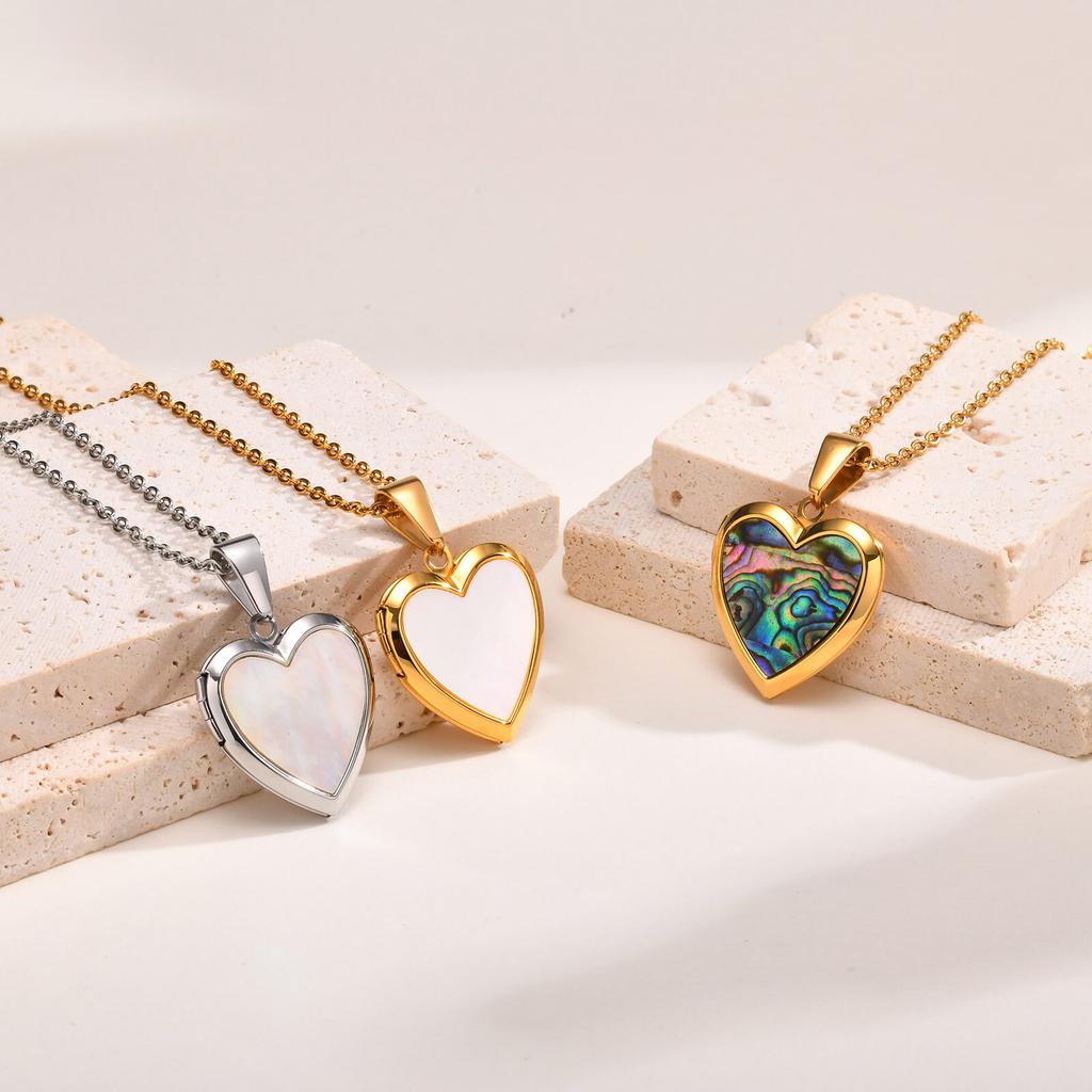 Women Heart Locket Necklace, Openable Shell Pendants, Stainless Steel Chain Adjustable, Vintage Jewelry