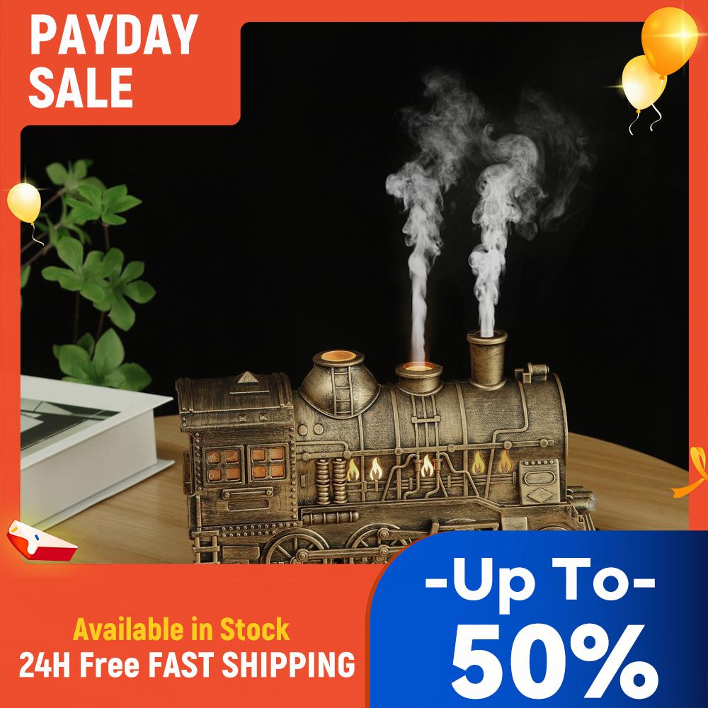 300ML Vintage Steam Train Essential Oil Diffuser with 2-Color LED Light/2 Mist Modes Aroma Diffuser for Home Decor & Gifts