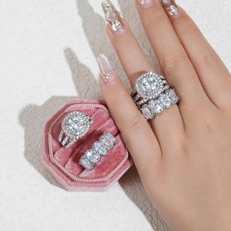 Gorgeous S Set of Rings for Women Brilliant Zirconia Finger Jewelry for Engagement Party High-quality Accessories