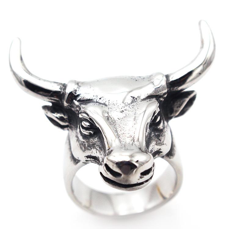 BAECYT Titanium Steel Animal Men Ring Vintage Style Punk Rings Cattle Head Stainless Steel Rings For Man Gift Dropshippins