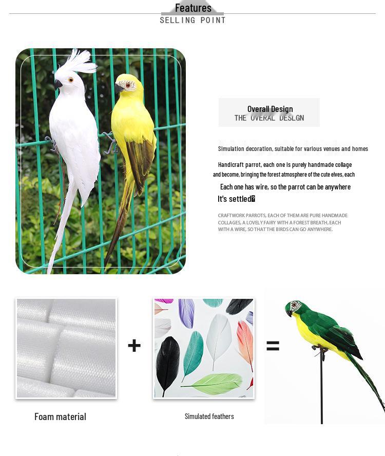 Grüner Ara Feder Simulationsvogel für Gartendekor, 25CM & 35CM