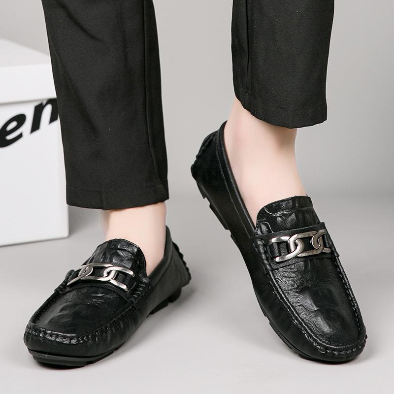 Crocodile Pattern Gommino Lazy Driving Shoes British Casual Shoes Genuine Leather Men's Shoes