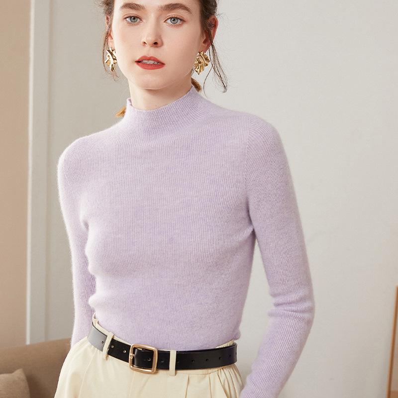 Women's Slim-Fit Cashmere Knit Long-Sleeve Base Layer: Warm, Comfortable, Soft, and Skin-Friendly