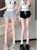 Plus Size Women's Wide-Leg Summer Shorts with Lace Trim & Bow Knot Design