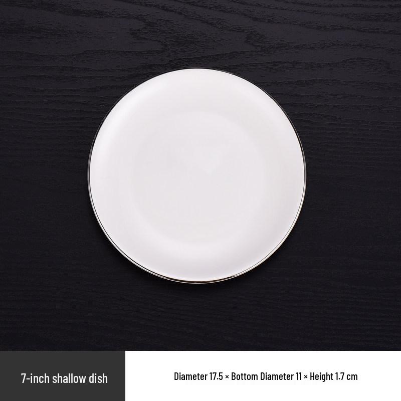 Elegant Ceramic Tableware Set: White with Platinum Rim - Includes Plates, Bowls, and Dishes for Restaurants or Clubhouses, Available in 3 or 4 Pieces