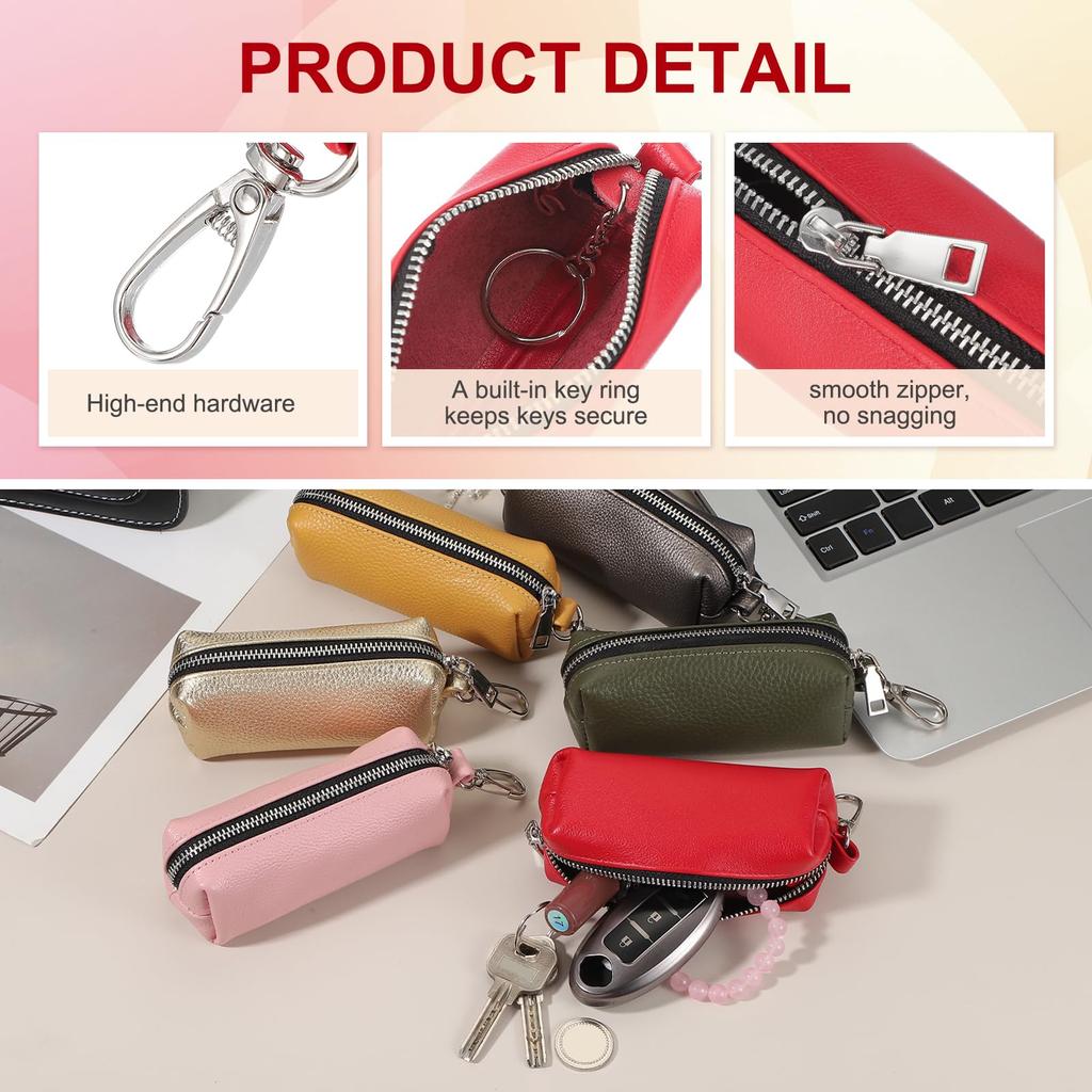 [uxcell] Leather Coin Case with Car Key Holder, Keychain Pouch, Unisex, Small Coin Case with Key Ring, Red