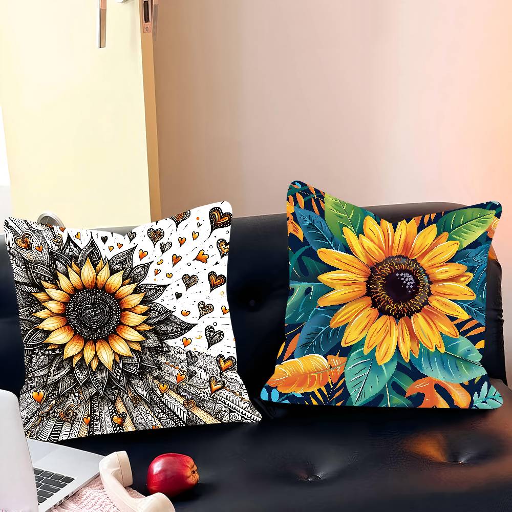 Art Sunflower Pillow Case Removable Washable Cushion Cover – All-Season Soft Linen