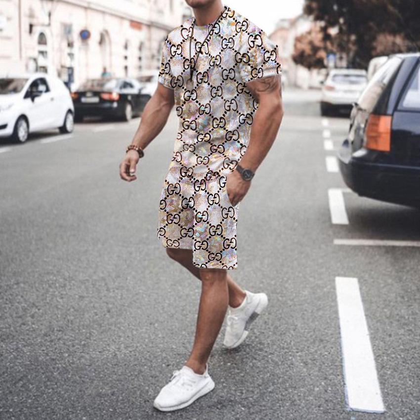 Ensemble T-shirt à manches courtes et col rond pour homme, imprimé 3D de marque de luxe d'été, ensemble short 2 pièces de haute qualité, décontracté, street, sportif