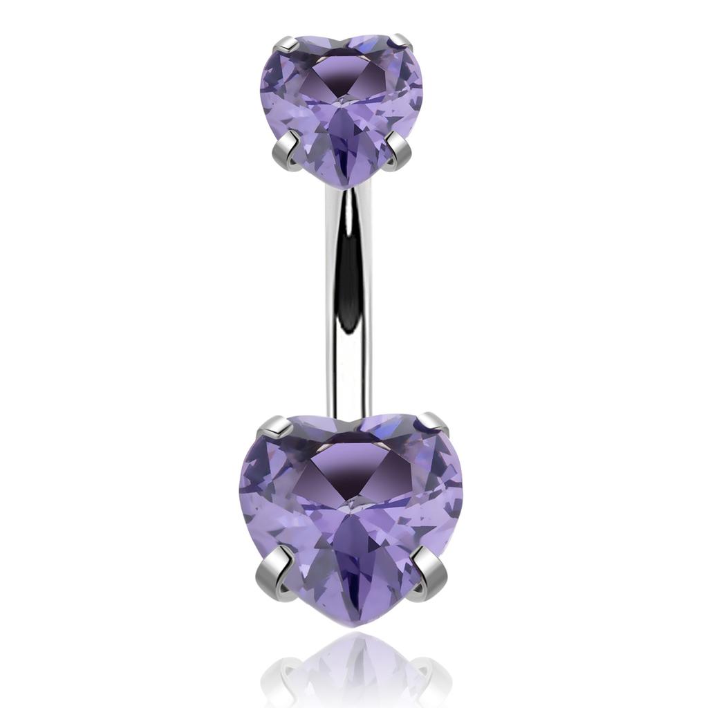 Stainless Steel Loving Heart Zircon Navel Stud Heart-Shaped Diamond Belly Ring Piercing Jewelry