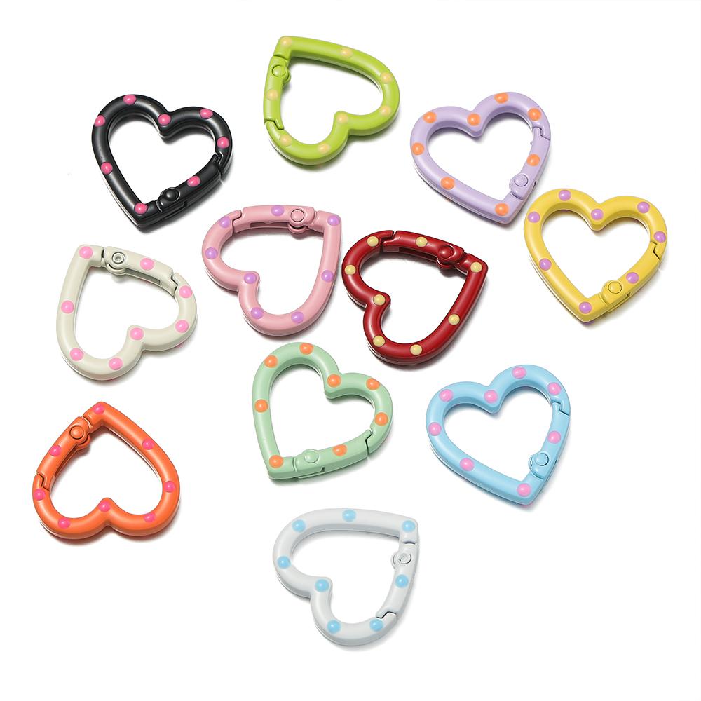 

5pcs/lot Metal Heart Ring Spring Clasp Carabiner 25mm Keychain Clips Hook Dog Chain Diy Jewelry Buckle Connector Supplies