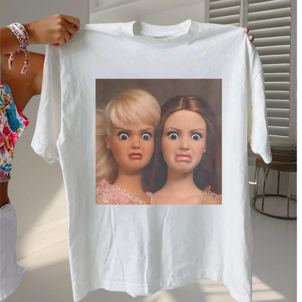 2026 Summer Unisexs Retro Angry Doll Print Tshirt Cotton Casual Stylish Streetwear Oversized Suitable For Any Occasion