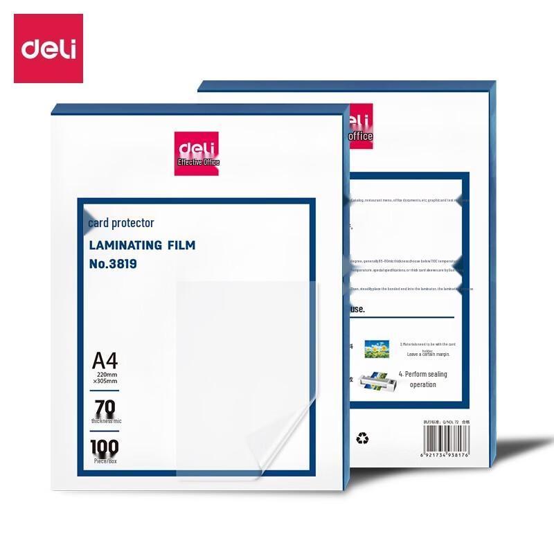 Deli 3819 A4 Laminating Film (70 Micron, 100 Sheets)