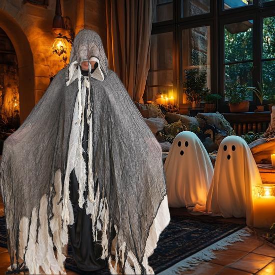 Halloween Hooded Cloak Medieval Renaissance Gothic Wizard Cape with Hood Scary Grim Reaper Cosplay Costume for Men Women