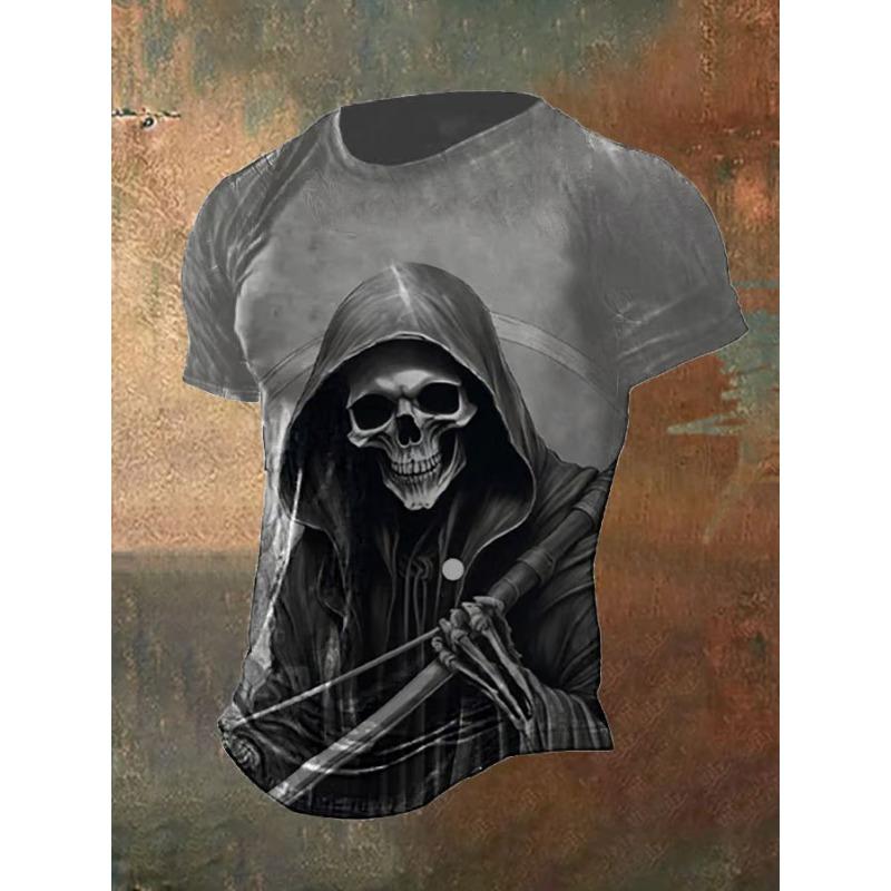 Vintage Men's T-shirts Dark Skull Graphic 3D Printed T Shirts Men Women Hip Hop Short Sleeve O-Neck Tee Loose Casual Street Tops