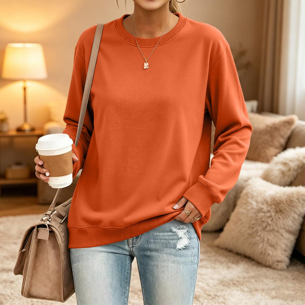 Women's Loose Fit Neck Long Sleeve Sweatshirt Pullover Casual Top