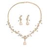 Elegantes Florales Kristall Halskette Ohrring Set Damen Vergoldete Legierung Schmuck Hochzeitsparty Abendkleid