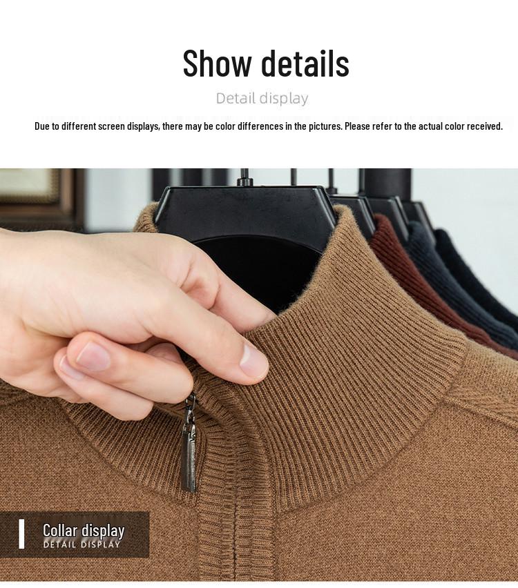 510g Semi-Worsted Thick 100% Wool Half-Zip Stand Collar Men's Sweater for Autumn 2025