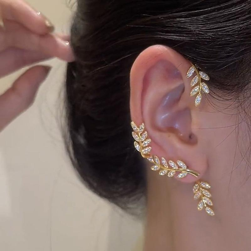 Plated Leaf Butterfly Clip Earrings For Women Ear Clips Without Piercing Sparkling Zirconia Ear Cuff  Fashion Jewelry