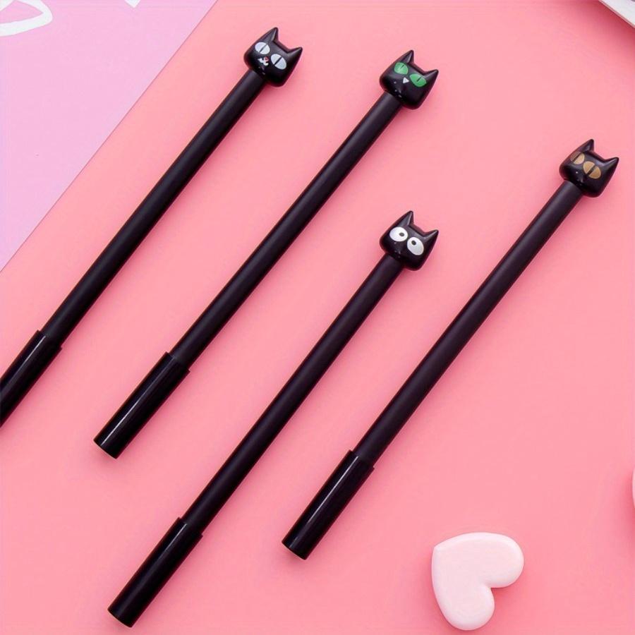 12pcs 0.5mm Creative Black Kitten Gel Pen Cute Cartoon Stationery Water-based Pen Small Fresh Office Signature Pen Back To School Season