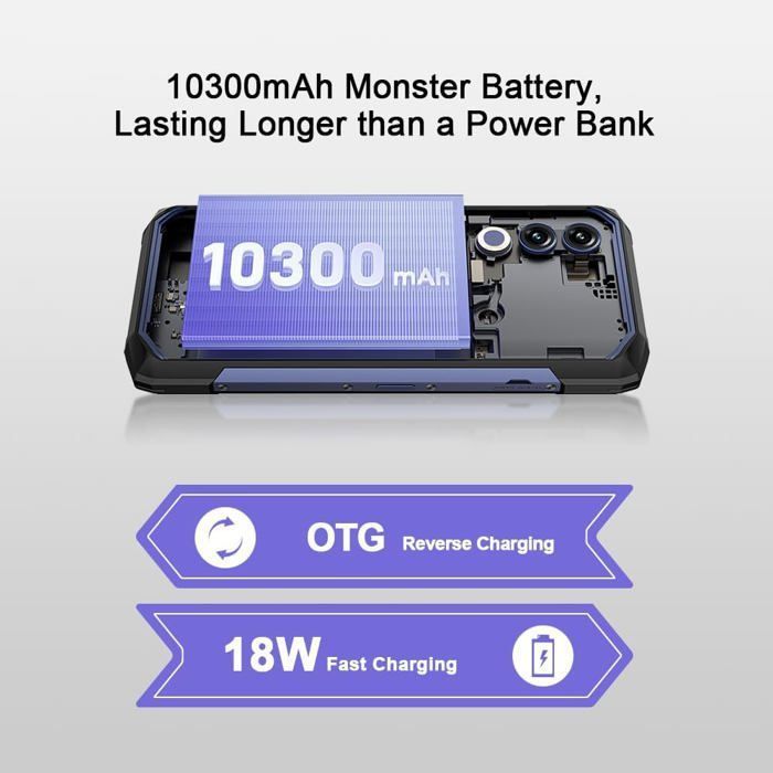 Smartphone Robuste DOOGEE Fire 5 Ultra 32Go+256Go 6.6" 13000mAh Telephone Portable Incassable Android 15 48MP Double SIM/NFC Noir