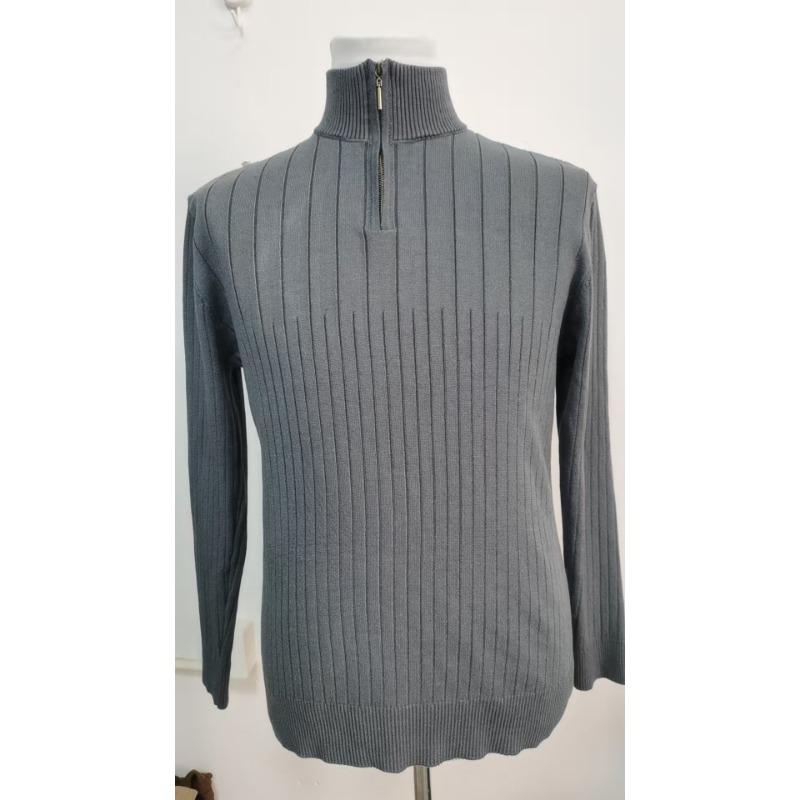 Half Zip Stand Collar Men Solid Color Casual Knitted Pullover Sweater