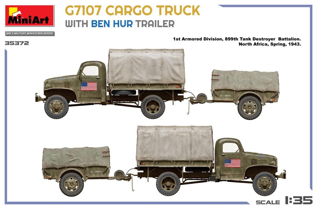 Miniart Scale G7107 Cargo Truck with Trailer Plastic Model Kit MA35372 1/35 Ben-Hur (Military Vehicle)