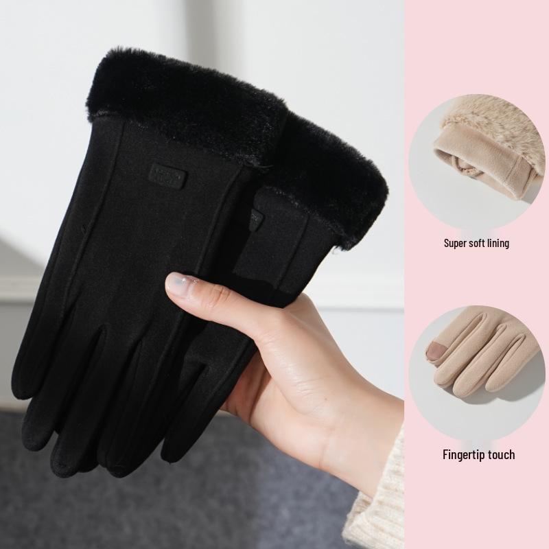 Women's Winter Cycling Gloves: Cold-Proof, Thick, Warm, Cute Suede, Fleece-Lined, Windproof, Touchscreen-Compatible