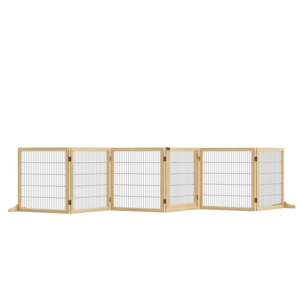 Wooden Pet Gate, Freestanding Dog Security Barrier with Two Support Feet - Natural Tone