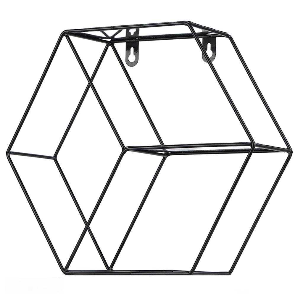 Hex Shelves Simple Wrought Iron Hexagonal Bedroom Living Room Office Wall Shelf DecorationBlack