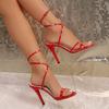 Fashion Gold High Heels Sandals for Women Ankle Cross-Tied Stiletto Heeled Party Shoes Woman Plus Size 35-43 Pointed Toe Sandalias