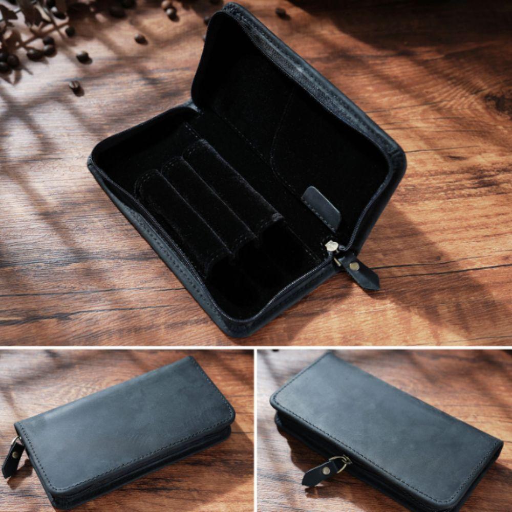 Top Layer of Cowhide Cowhide Pen Case Zipper Closure Card Holder Cowhide Pen Bag Large Capacity Vintage Pen Pouch