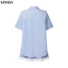 VONDA Two Piece Suit Women Short Sleeve Lapel Neck Tops and Pleated Mini Skirts Sets