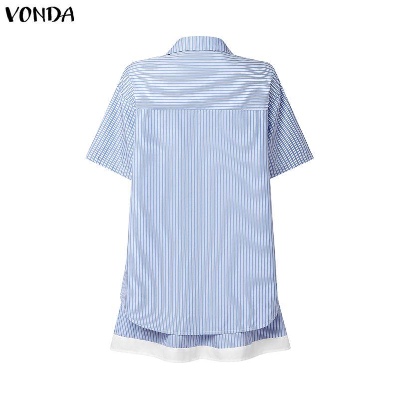 VONDA Two Piece Suit Women Short Sleeve Lapel Neck Tops and Pleated Mini Skirts Sets