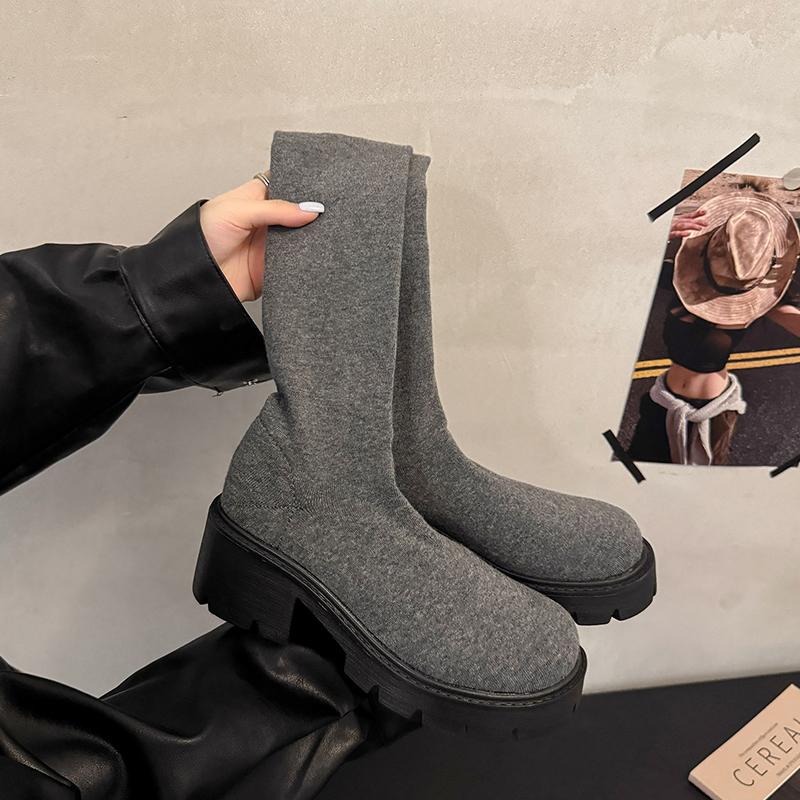 Зимняя мода Эластичная ткань Женские ботфорты выше колена Уличный стиль Толстый каблук Вечеринка Стриптизерша Женские Слим Длинные ботильоны 35 5629₽