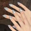 Glitter Press On Nails Short Almond Gel Glue On Cat Eye Nail Neutral Short Stiletto Fake Nails Acrylic Oval False Nails Manicure Kits for Women