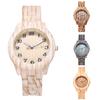 Reloj de pulsera de cuarzo analógico con banda de resina y números árabes con esfera redonda de grano de madera para mujer