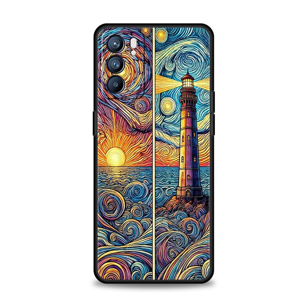 Beautiful Sun Moon Glass Phone Case For Oppo Reno 13 12 11 10 7 F Find X5 X6 A98 A80 A79 A78 A57 A54 A31 A17 Pro Soft TPU Cover