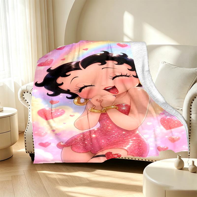 Betty Boop Pattern Blanket for Home Decoration, Bed, Sofa, Car Travel, Camping, Suitable for All Seasons, Birthday Christmas Gift