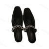 Fashion Women Flats Slippers Crystal Mules Designer Sandals 2025 New Dress Square-toe Leather Slides Summer Slingback Buckle De Mujer
