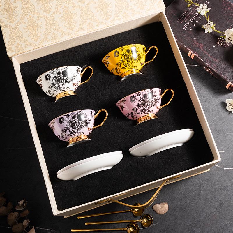 European Luxury Gold-Rim Bone China Coffee Cup - Four Seasons Ink Design