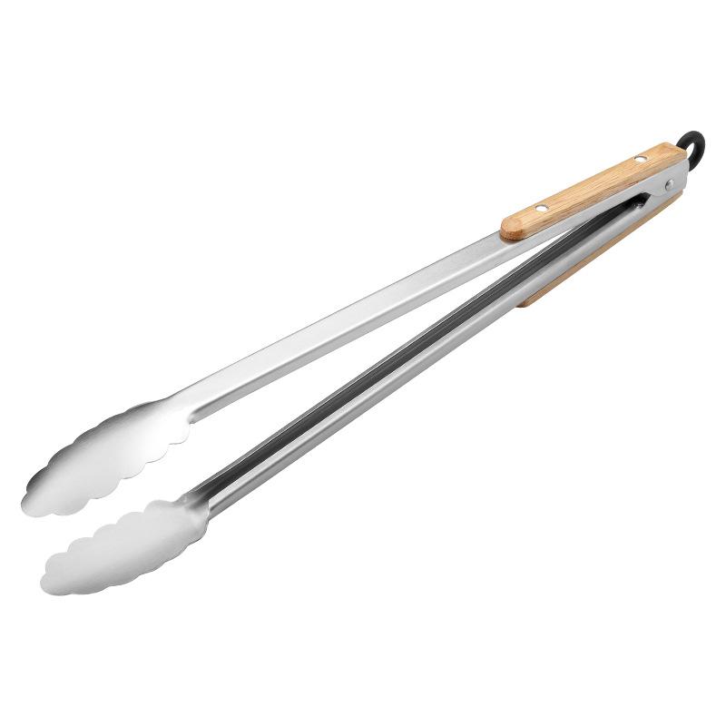 Stainless Steel Food Tongs with Heat-resistant Wooden Handles, Anti-scald Steak Tongs, BBQ Outdoor Grill Tongs, Bread Clips
