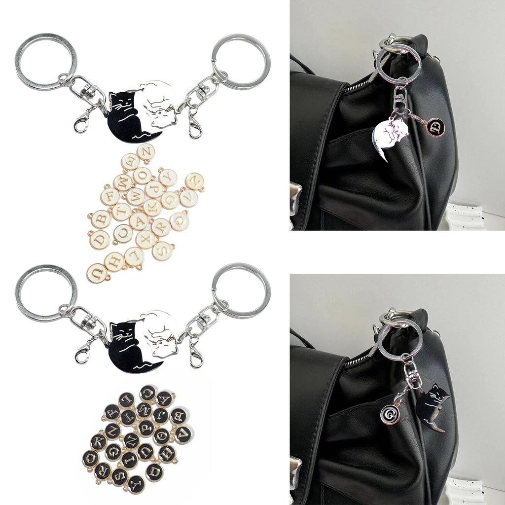 Matching Cat Pendant Keychains For Couples Stylish Black And White Design Ideal For Valentines Day Or Special Occasions
