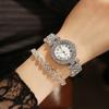 Conjunto de 2 Peças/Conjunto Relógio com Mostrador Roma e Strass Pulseira de Aço Inoxidável Conjunto de Pulseira de Pulso Relógio Feminino