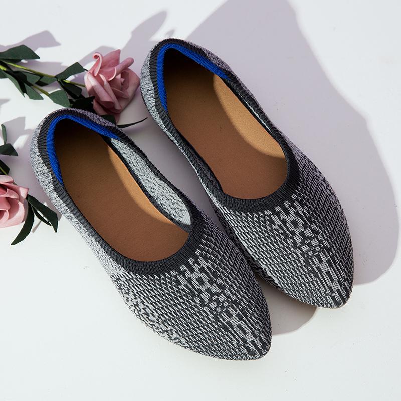 Women's Flat Shoes with Pointed Soft Knitted Sole Breathable and Comfortable Shoes Spring 2025 New Model Breathable Ballet Wome