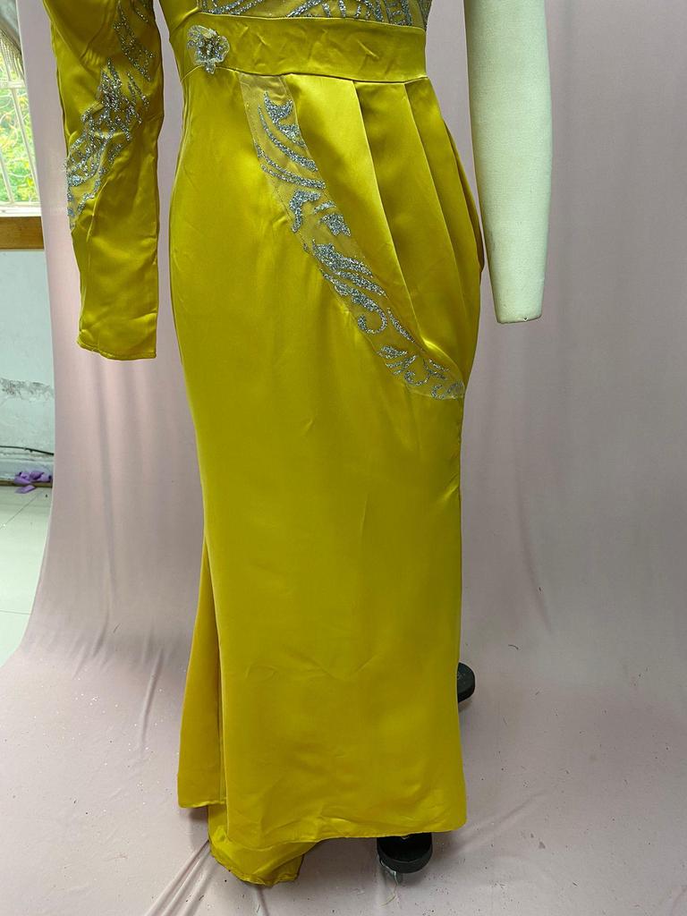 2025 Cross-Border European & American Women's Gold-Accented High-Neck Irregular Banquet Dress