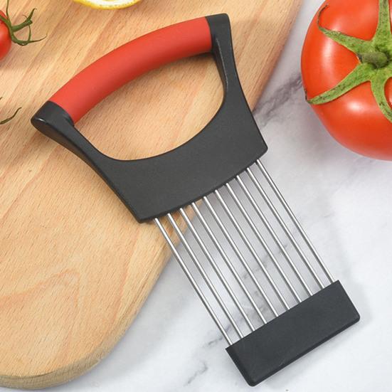 Stainless Steel Onion Holder & Slicer with 10 Prongs Hands-Free Vegetable Slicer for Onions Tomatoes Lemons Meat Kitchen Cutting Tool