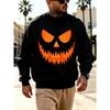 Men's Graphic Print Crew Neck Sweatshirt With Glowing Orange Jack-O-Lantern Halloween, Loose Fit Streetwear.