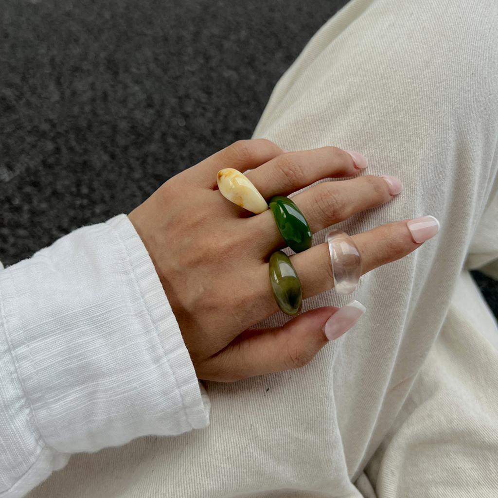 SHIXIN 4 Styles Bohemian Smooth Surface Acrylic Resin Ring for Women Vintage Elegant Irregular Finger Rings New Trendy Jewelry